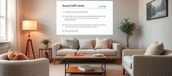 accessible credit terms, clear-cut, breaking down details to a customer, photorealistic, cozy office corner with a coffee table setup, highly detailed, interactive projection on the wall, 12k definition, pastel shades, serene natural light, shot with a macro lens.