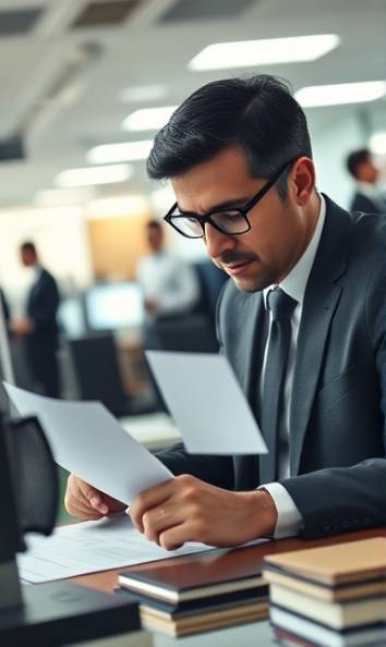 busy loan approval officer, focused, stamping documents, photorealistic, busy office space with people in background, highly detailed, papers flying from the fan, ISO 400, f/2.0, 85mm lens, natural daylight, shot with a Sony G Master lens
